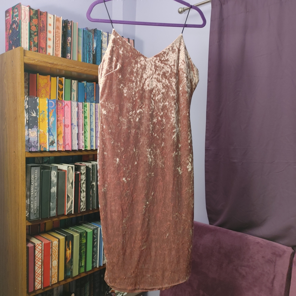 Vintage Inspired Dusty Rose Crushed Velvet Slip Dress - Fits like M